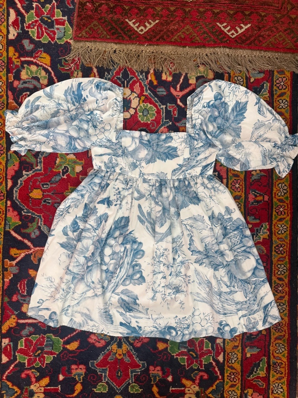 Dusty Blue Toile Puff Selkie Style Mini Dress - Medium - Picture 2 of 8